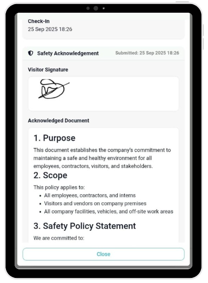 Safety acknowledgement